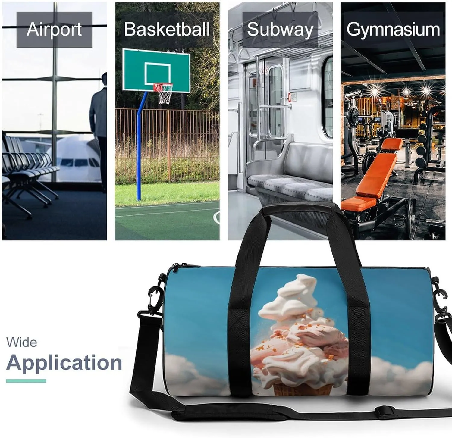 Travel Duffel Bag for Men And Women,Cloudy Ice Cream Waterproof Sports Fitness Bag Portable Travel Duffel Bag
