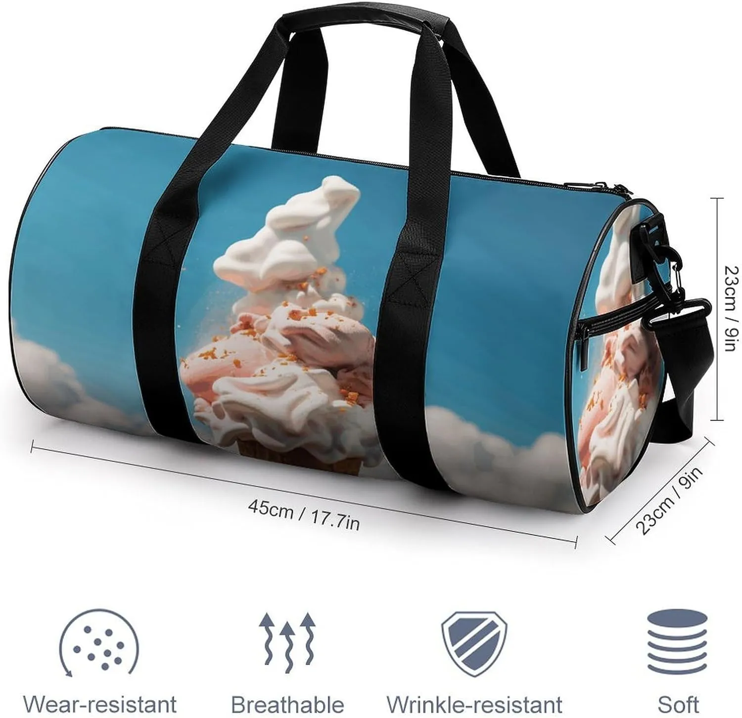 Travel Duffel Bag for Men And Women,Cloudy Ice Cream Waterproof Sports Fitness Bag Portable Travel Duffel Bag
