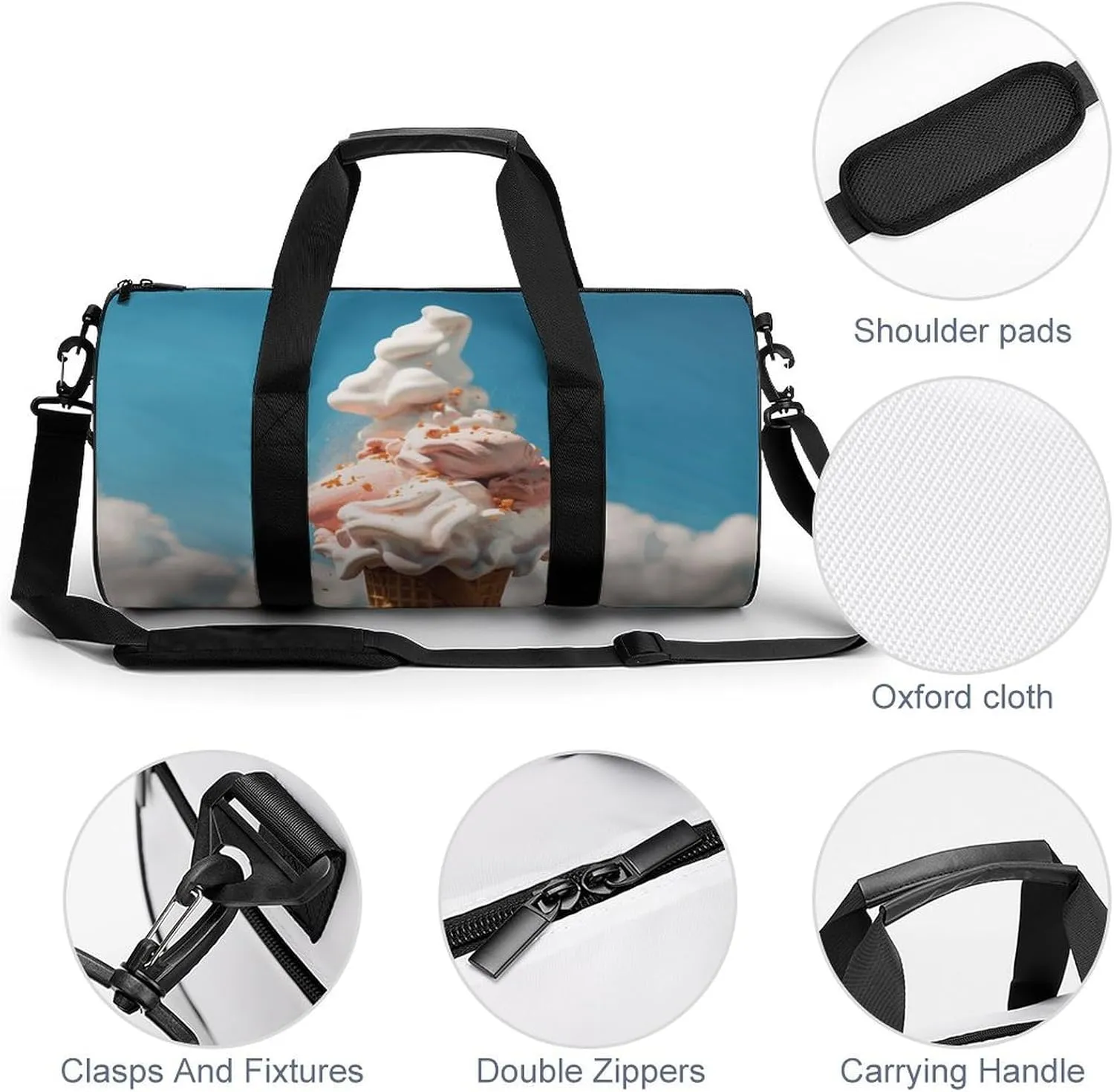 Travel Duffel Bag for Men And Women,Cloudy Ice Cream Waterproof Sports Fitness Bag Portable Travel Duffel Bag