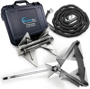 TriAnchor - Stainless Steel Folding PWC & Boat Anchor Kit | Sets Instantly for Effortless Boat & Jet Ski Anchoring | Compact Patent-Pending Design Grips Better Than Plow, Fluke or Box Anchor
