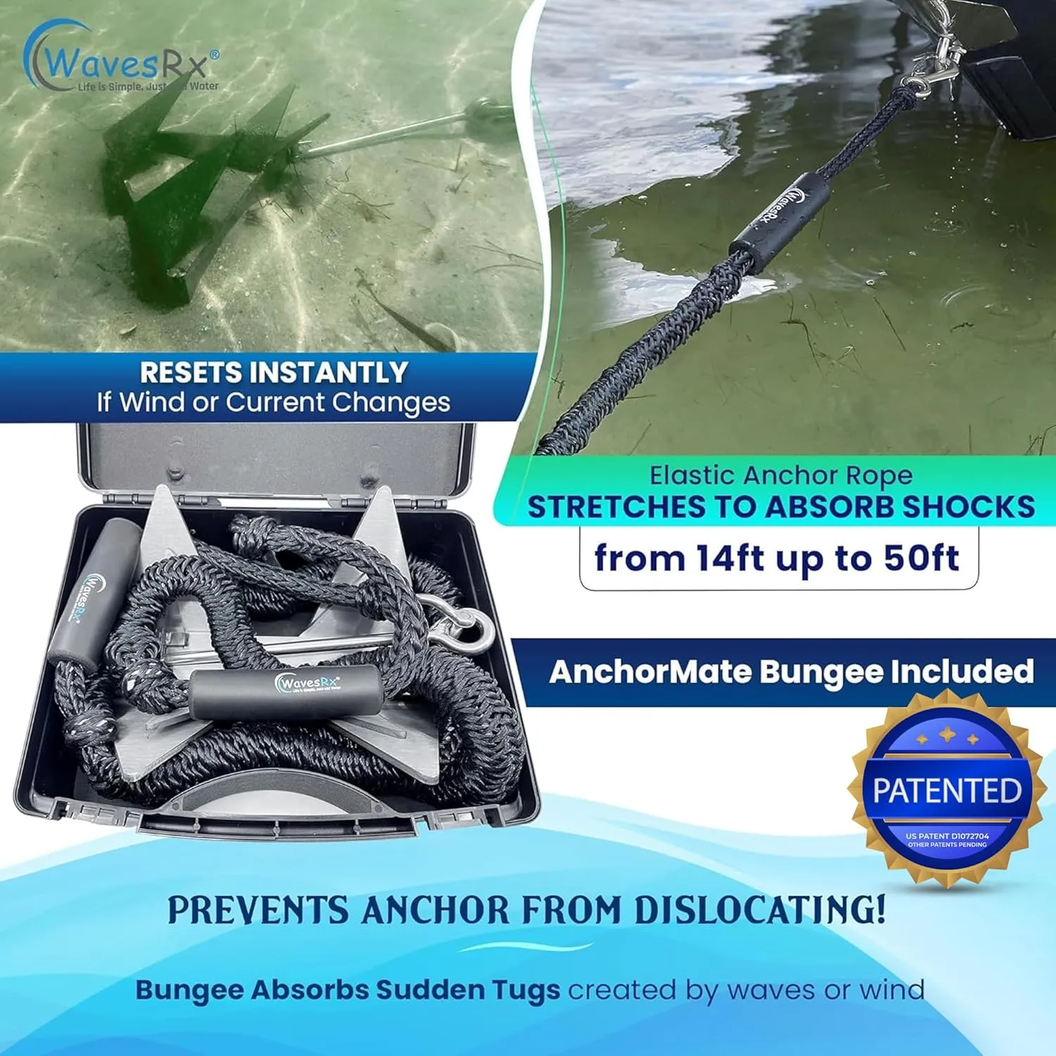 TriAnchor - Stainless Steel Folding PWC & Boat Anchor Kit | Sets Instantly for Effortless Boat & Jet Ski Anchoring | Compact Patent-Pending Design Grips Better Than Plow, Fluke or Box Anchor