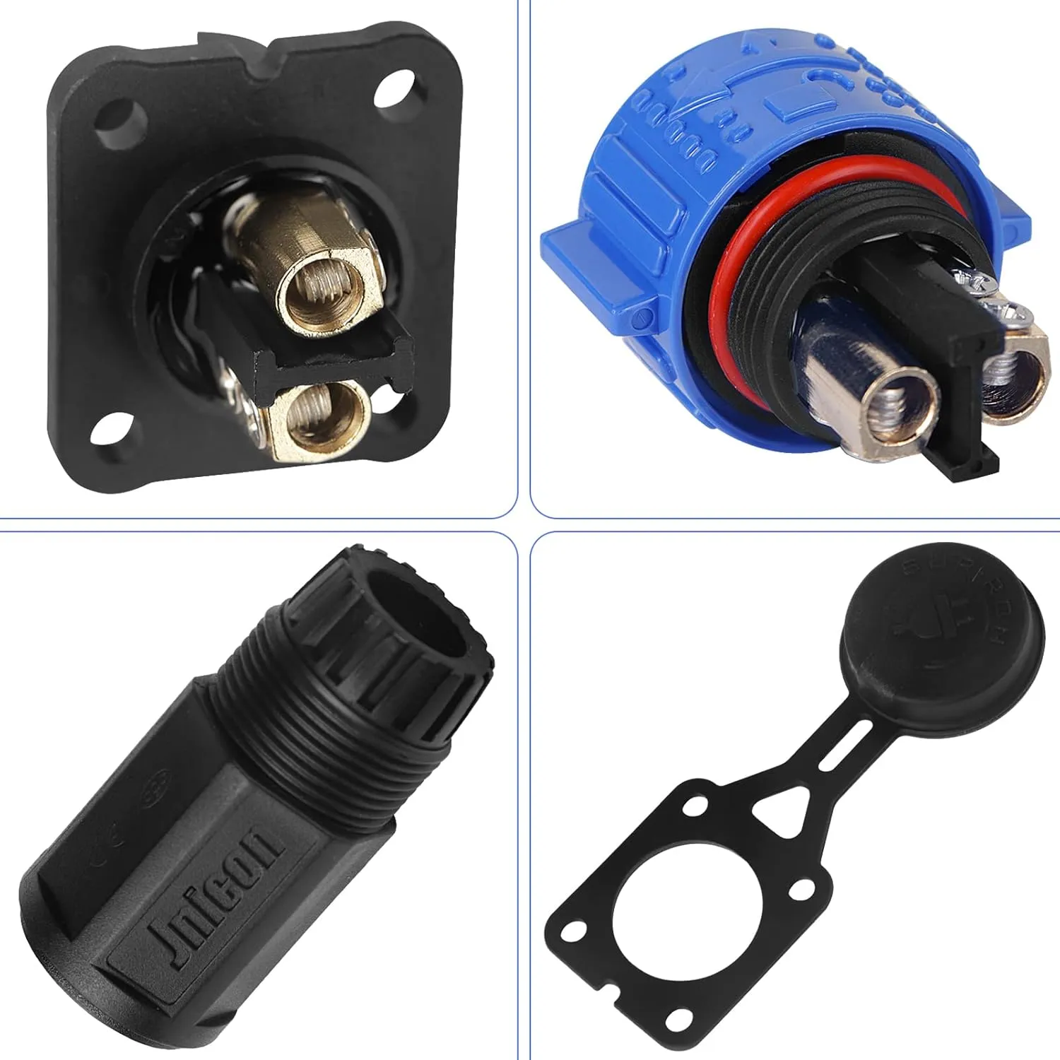 Trolling Motor Plug Receptacle Set, 12V/24V/ 36V/48V Plug for Trolling Motor/Down Rigger/Fishing Reel,Waterproof Marine Boat DC Power Connector