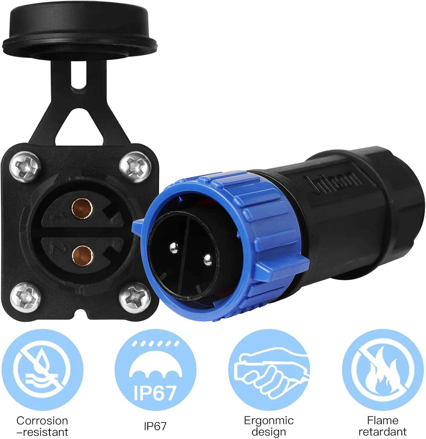 Trolling Motor Plug Receptacle Set, 12V/24V/ 36V/48V Plug for Trolling Motor/Down Rigger/Fishing Reel,Waterproof Marine Boat DC Power Connector