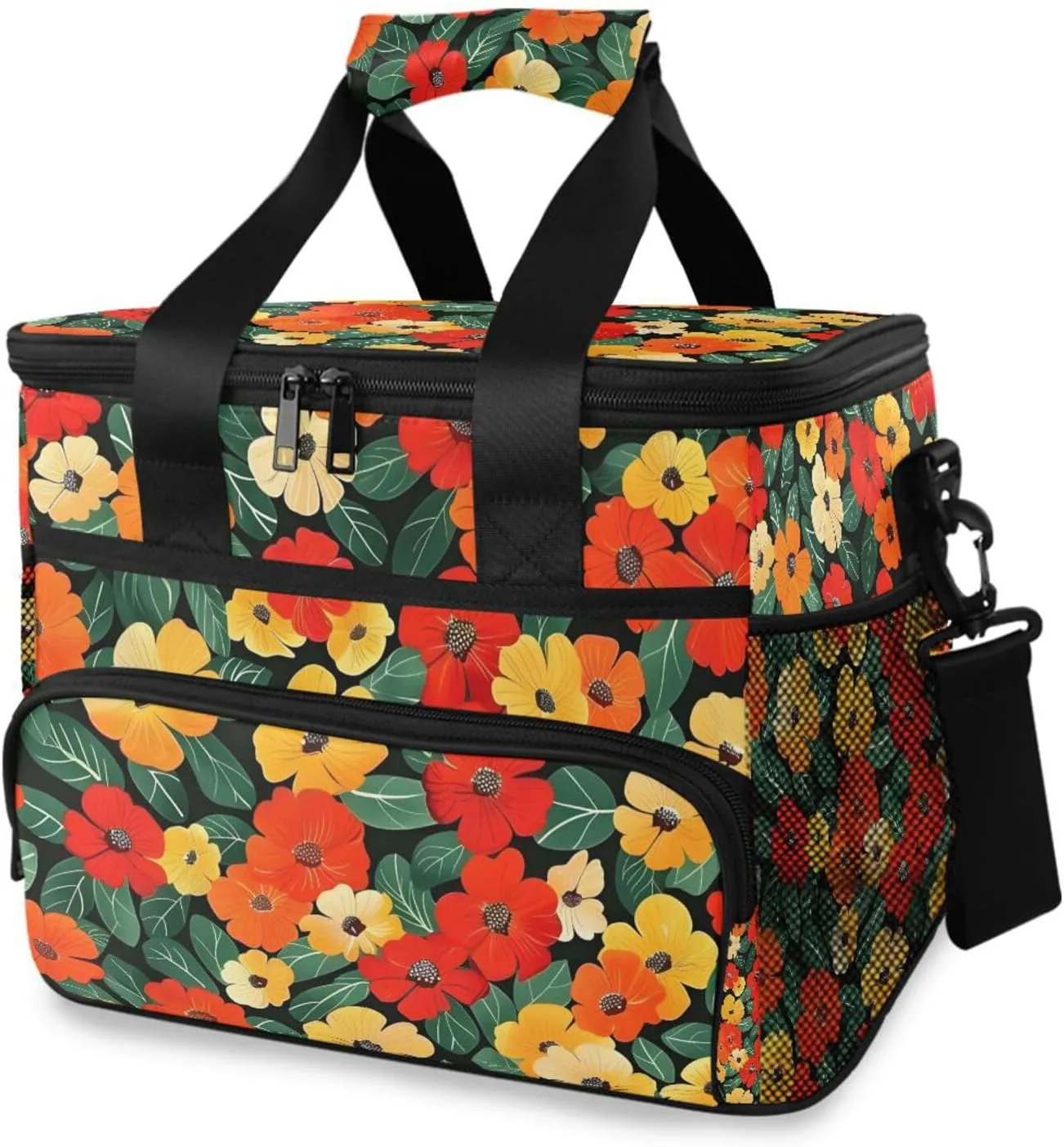 Tropical Color Flower Sunflower Cooler Bag Insulated Cooler Soft Sided Cooler 24 Can Portable Picnic Bag Large Leakproof Lunch Bag Box for Beach Grocery Camping Travel Car Men Women