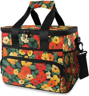 Tropical Color Flower Sunflower Cooler Bag Insulated Cooler Soft Sided Cooler 24 Can Portable Picnic Bag Large Leakproof Lunch Bag Box for Beach Grocery Camping Travel Car Men Women