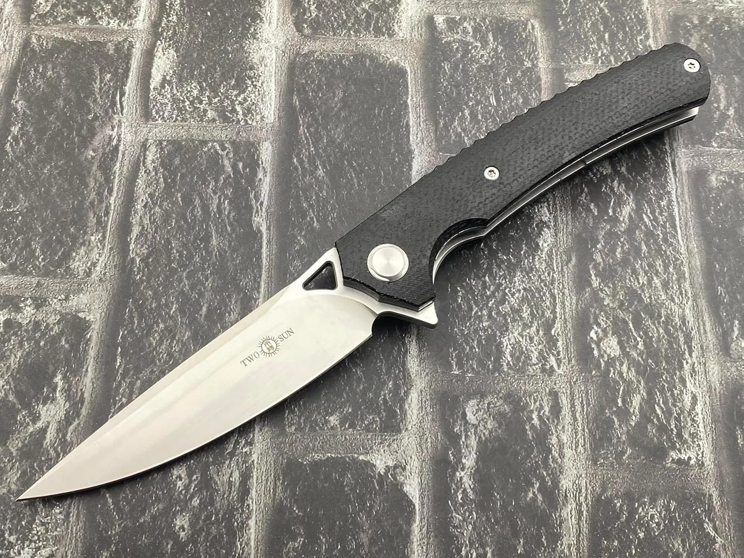 TwoSun Folding Knife D2 Plain Edge Micarta Handle Pocket Knife TS81-D2-Micarta