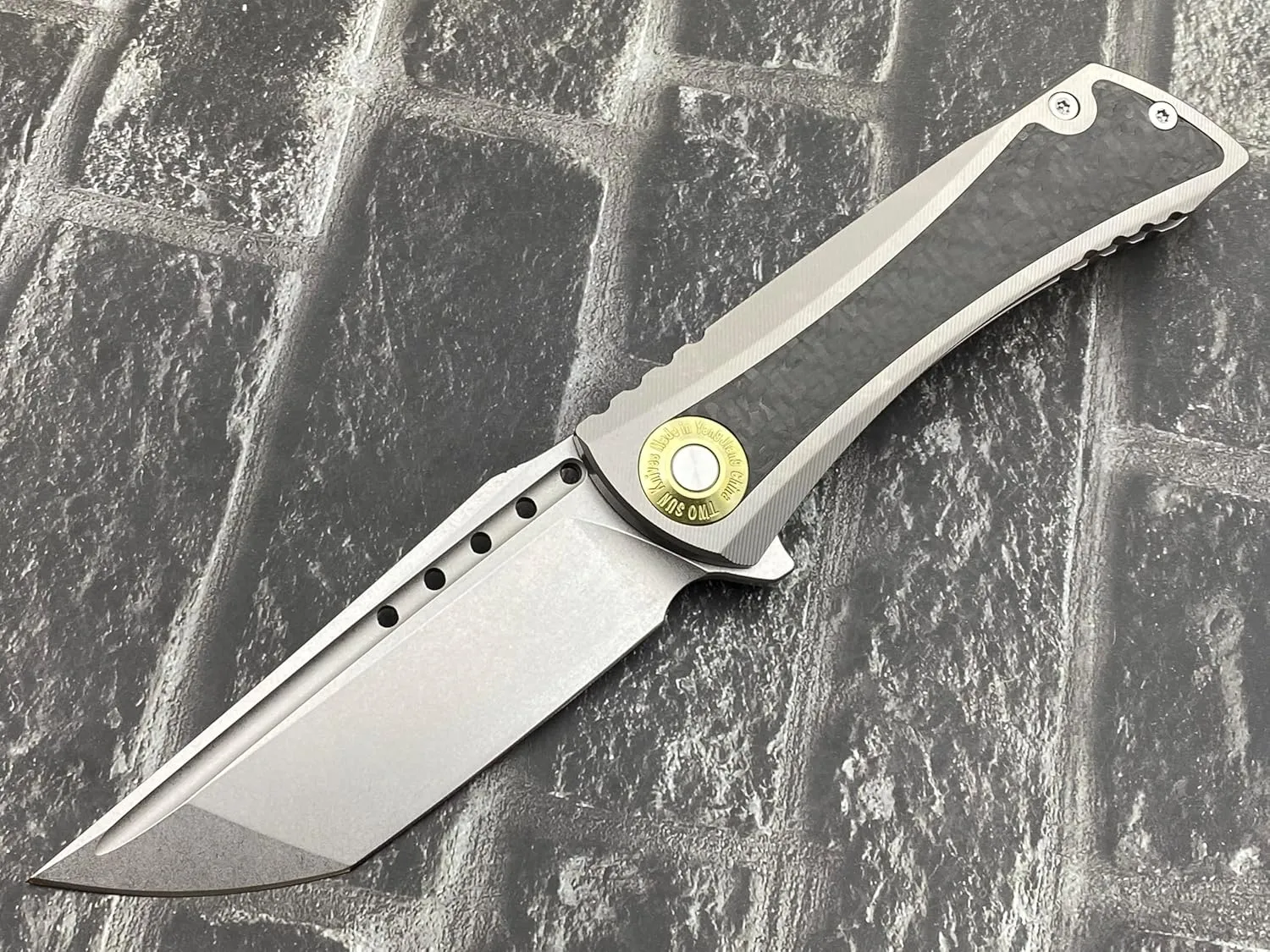 TwoSun TS486-14C28N-CF-SW Folding Knife 14C28N Blade Titanium/Carbon Fiber Handle Pocket Knife