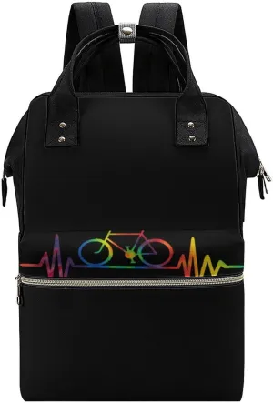 Tye Die Heartbeat Bike Large Travel Bag Backpack Waterproof Bags for Women Back Pack with Bottle Pocket