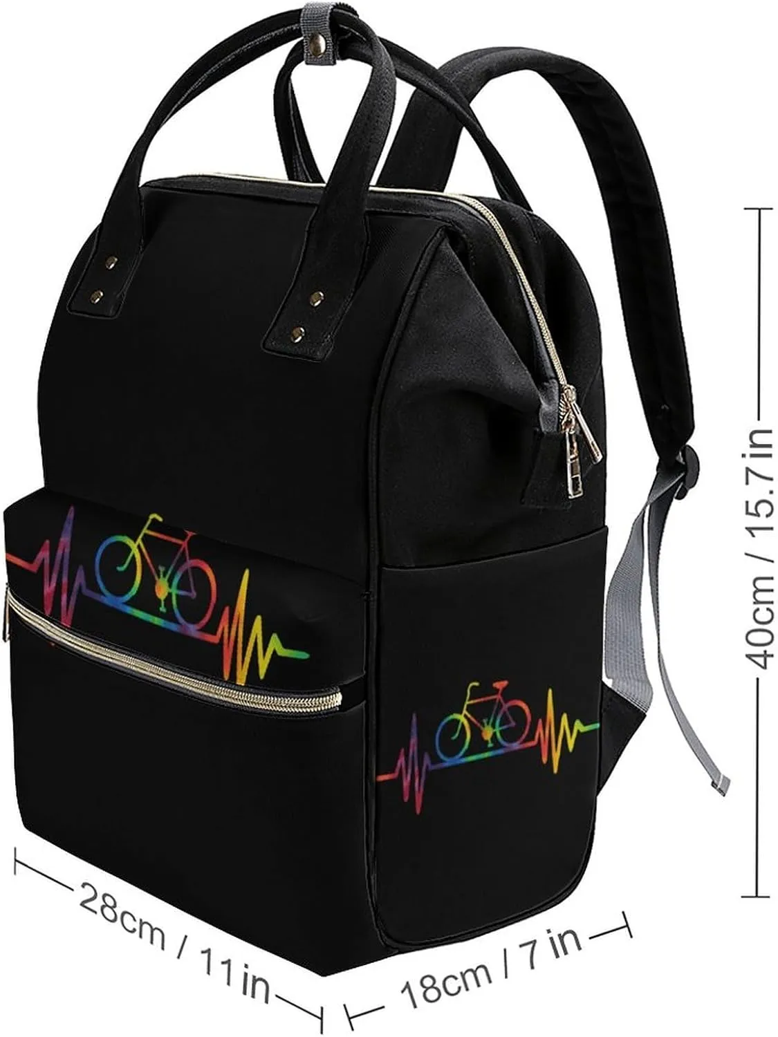 Tye Die Heartbeat Bike Large Travel Bag Backpack Waterproof Bags for Women Back Pack with Bottle Pocket