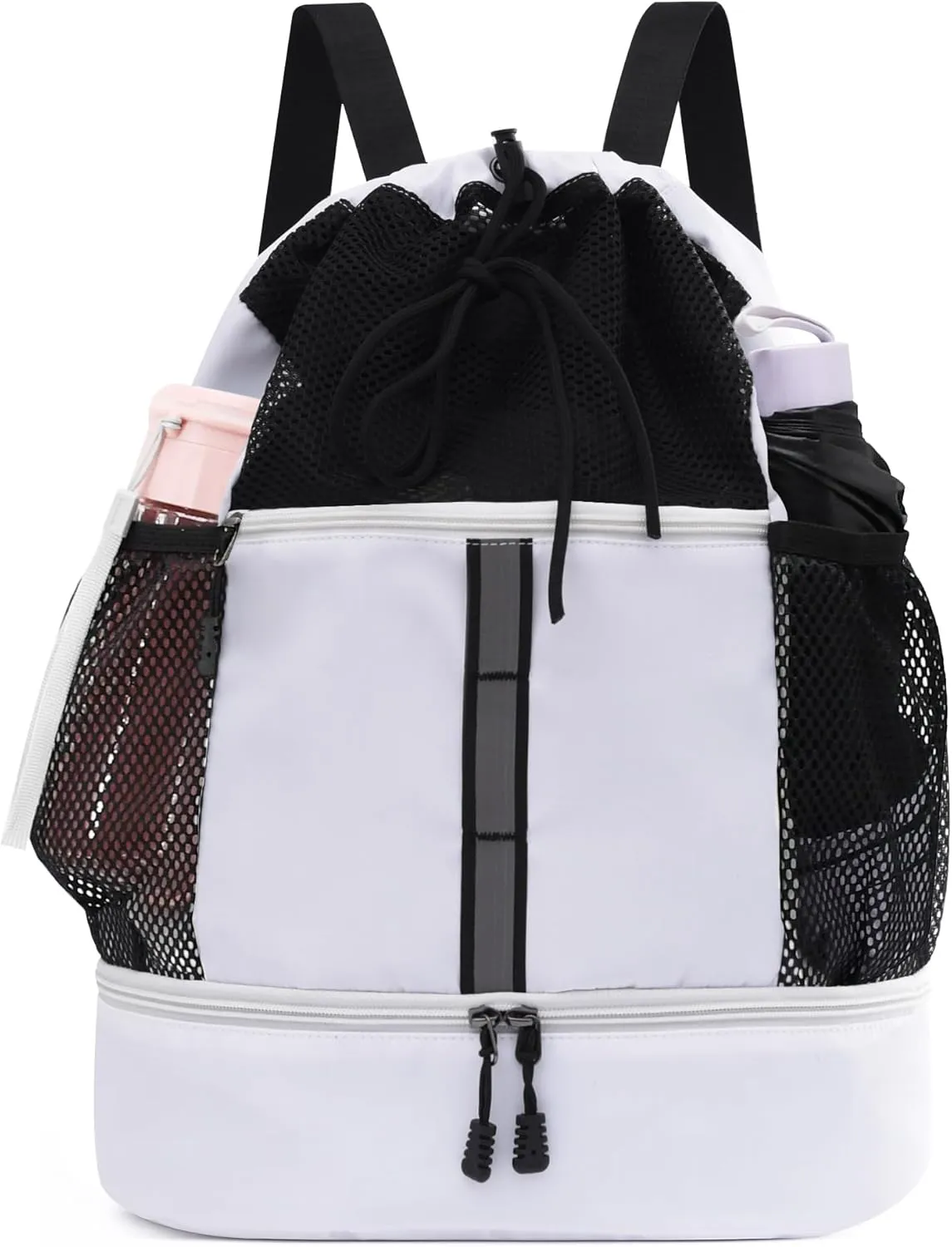 U.helper Waterproof Gym Drawstring Backpack, Sports Sack with Shoes Compartment & Wet Pockets for Ball/Beach/Swim Training