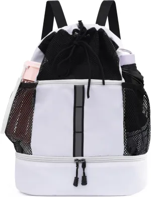 U.helper Waterproof Gym Drawstring Backpack, Sports Sack with Shoes Compartment & Wet Pockets for Ball/Beach/Swim Training