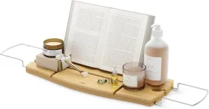Umbra Aquala, Bamboo and Chrome Extendable Bathtub Tray Caddy, Natural