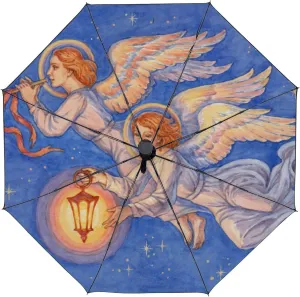 Umbrella Travel Umbrella Angels with Stars Rejoice at the Birth of the Baby Print Windproof Compact Folding Reverse Umbrella Auto Open/Close Waterproof 99% UV Protection Portable Backpack Umbrellas