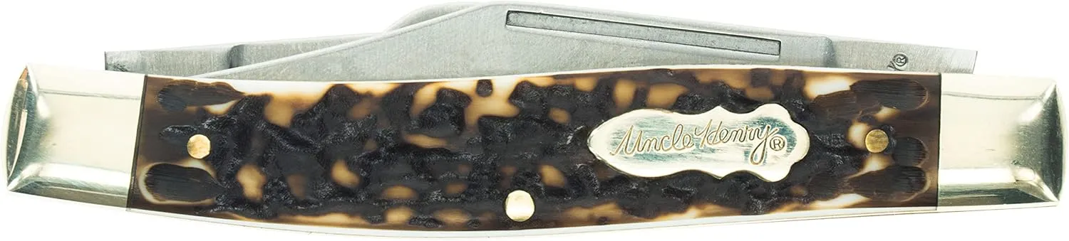 Uncle Henry 885UH Senior Rancher 6.9in Folding Pocket Knife with Stainless Steel Blades and Staglon Handle for Hunting, EDC