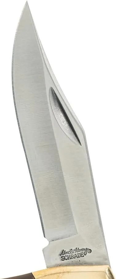 Uncle Henry Next Gen Staglon LB8 Bear Paw 8.7in Folding Knife with 3.7in Stainless Steel Clip-Point Blade, Brass Bolsters, and a Staglon Handle for Hunting, Camping, EDC, and Outdoors