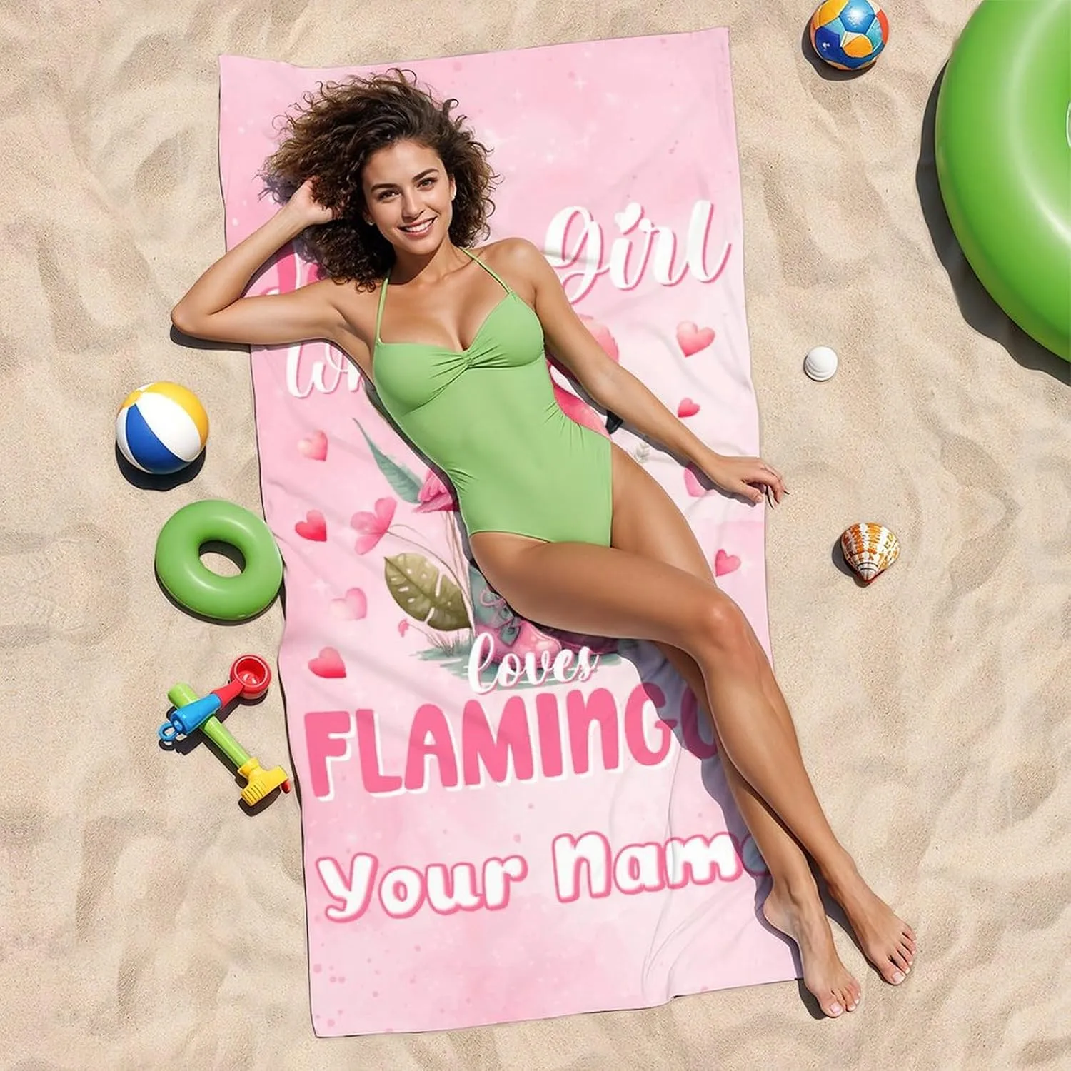 UNIKITTY Kids Beach Towel, Personalized Flamingo Beach Towel, Quick Dry Vacation Essentials for Pool Travel Swim, Custom Girls Gifts with Name