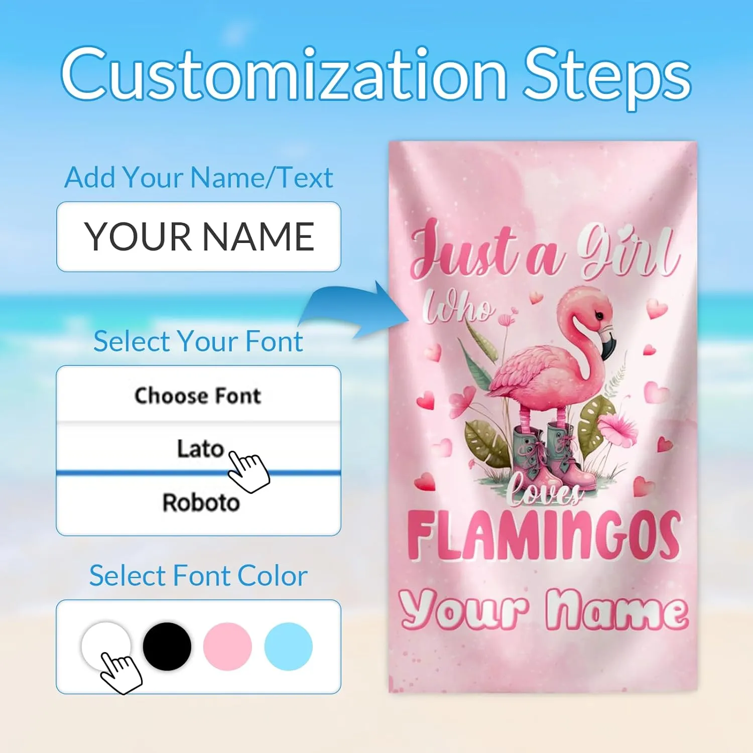 UNIKITTY Kids Beach Towel, Personalized Flamingo Beach Towel, Quick Dry Vacation Essentials for Pool Travel Swim, Custom Girls Gifts with Name