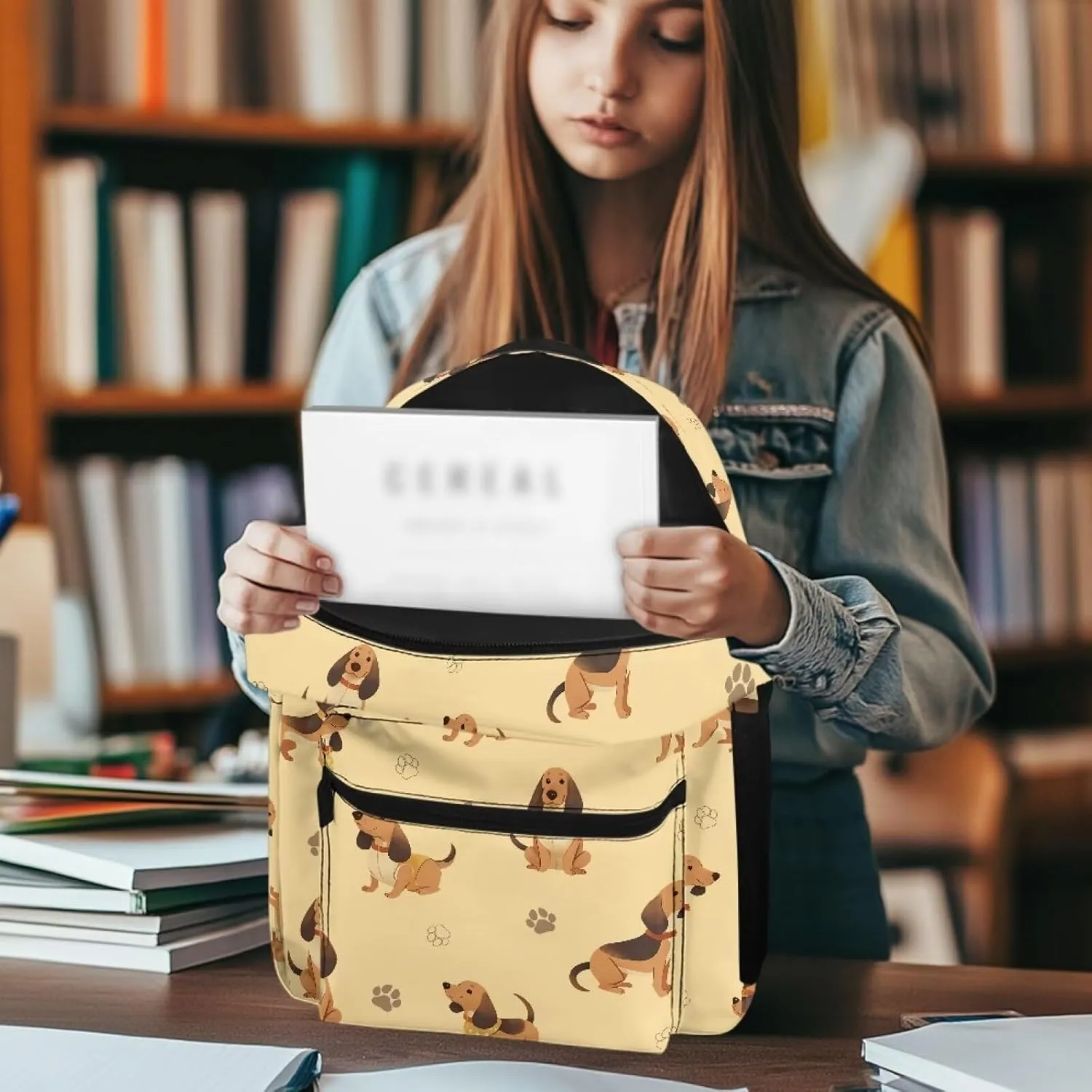 Unisex's Cute Large Backpack Baguio Hound Dog Paw Prints Fashion Muti Zipper Pockets Computer Laptop Rucksack Double zipper Daypack for Picnic Outdoor