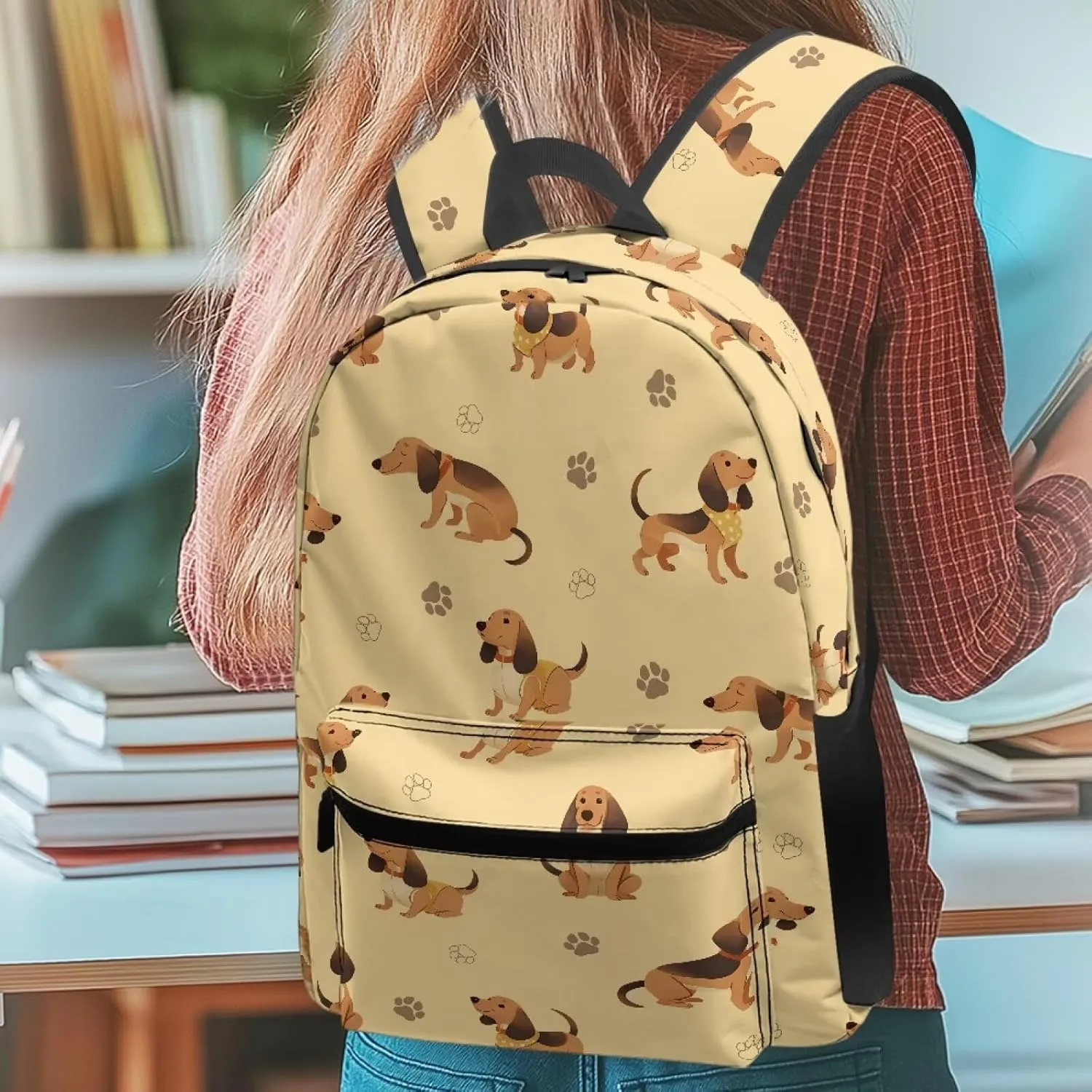 Unisex's Cute Large Backpack Baguio Hound Dog Paw Prints Fashion Muti Zipper Pockets Computer Laptop Rucksack Double zipper Daypack for Picnic Outdoor