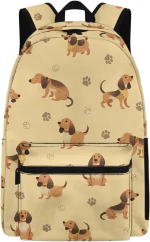 Unisex's Cute Large Backpack Baguio Hound Dog Paw Prints Fashion Muti Zipper Pockets Computer Laptop Rucksack Double zipper Daypack for Picnic Outdoor