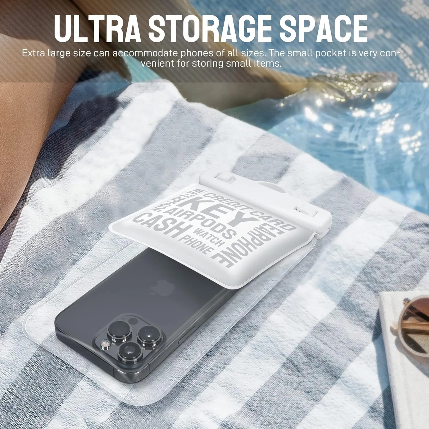 Universal Waterproof Phone Pouch [Double Space] IPX8 Dry Bag with Lanyard for iPhone 16 15 14 13 12 Pro Max XS XR X Galaxy S25 S24 S23 Ultra, Fit All Phones Up to 8'', White