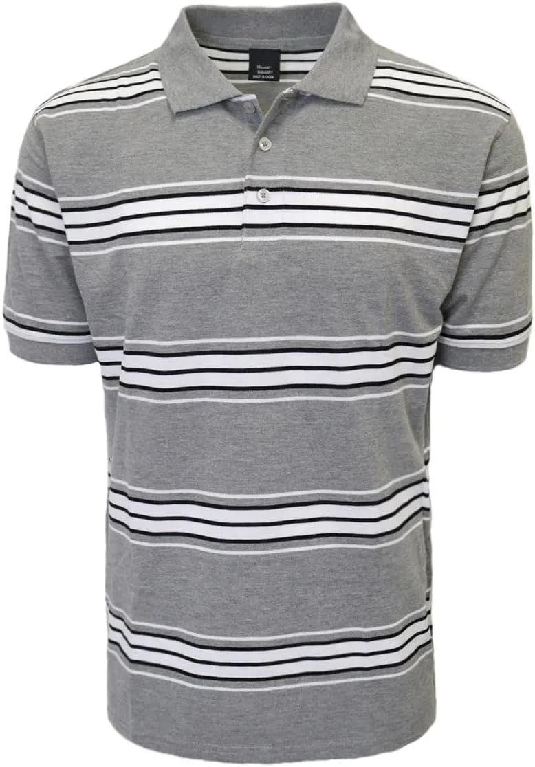 URBANJ Men's Striped Polo Shirt Short Sleeve Regular Fit Pique Polo