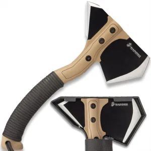 USMC Field Axe with TPU Belt Sheath | 6 1/2” Stainless Steel Axe Head | Stonewashed Coating | Black ABS Handle | Black Paracord Wrap | Camping and Hiking Gear | 11 1/4” Overall Length