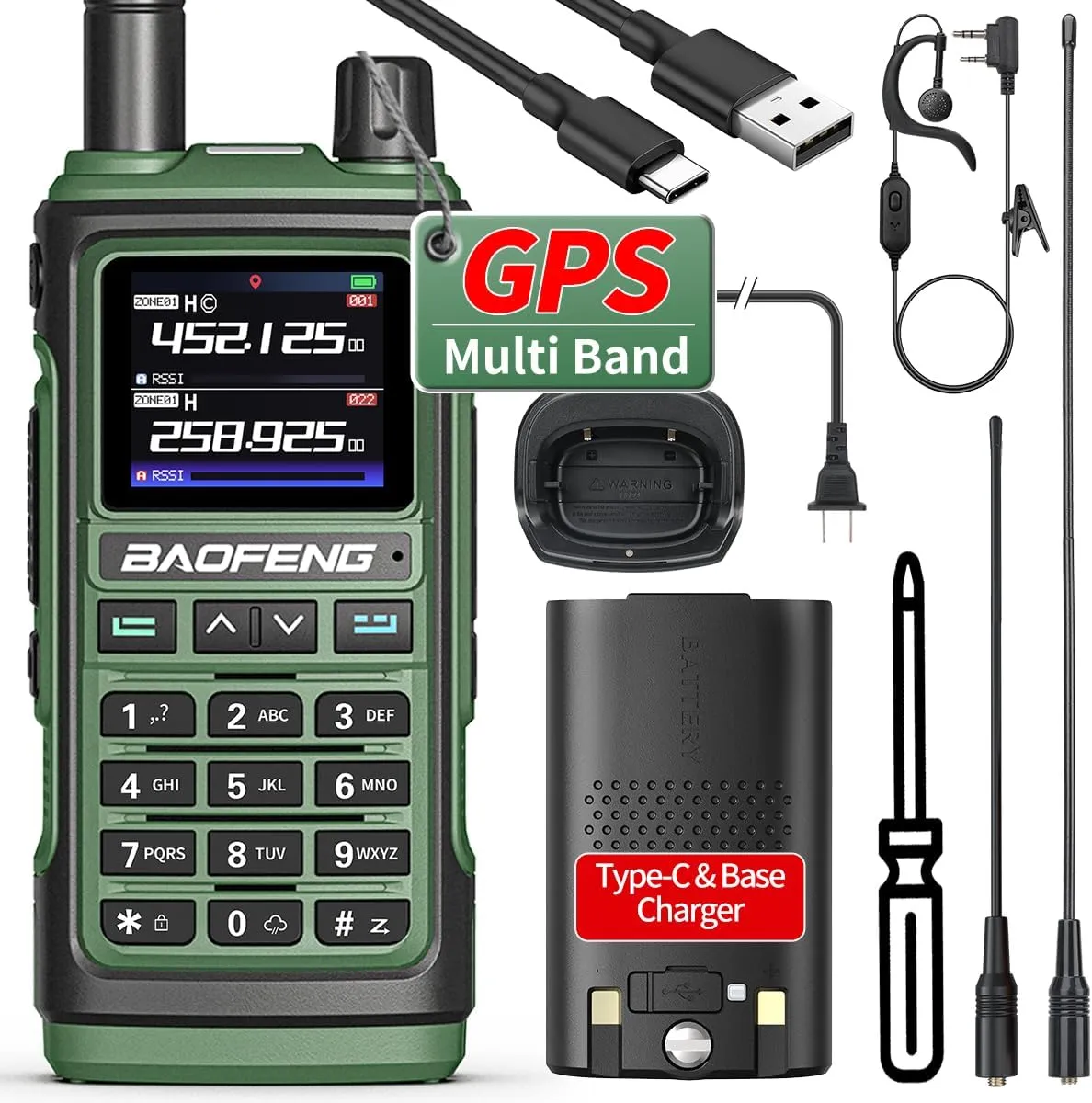 UV-17 PRO GPS Ham Radio Upgraded of UV-5R UV-17R Long Range Handheld Radio Walkie Talkies Tri Band 999 Channels NOAA USB-C Charger Two Way Radio with Rechargeable Battery,High Gain Antenna