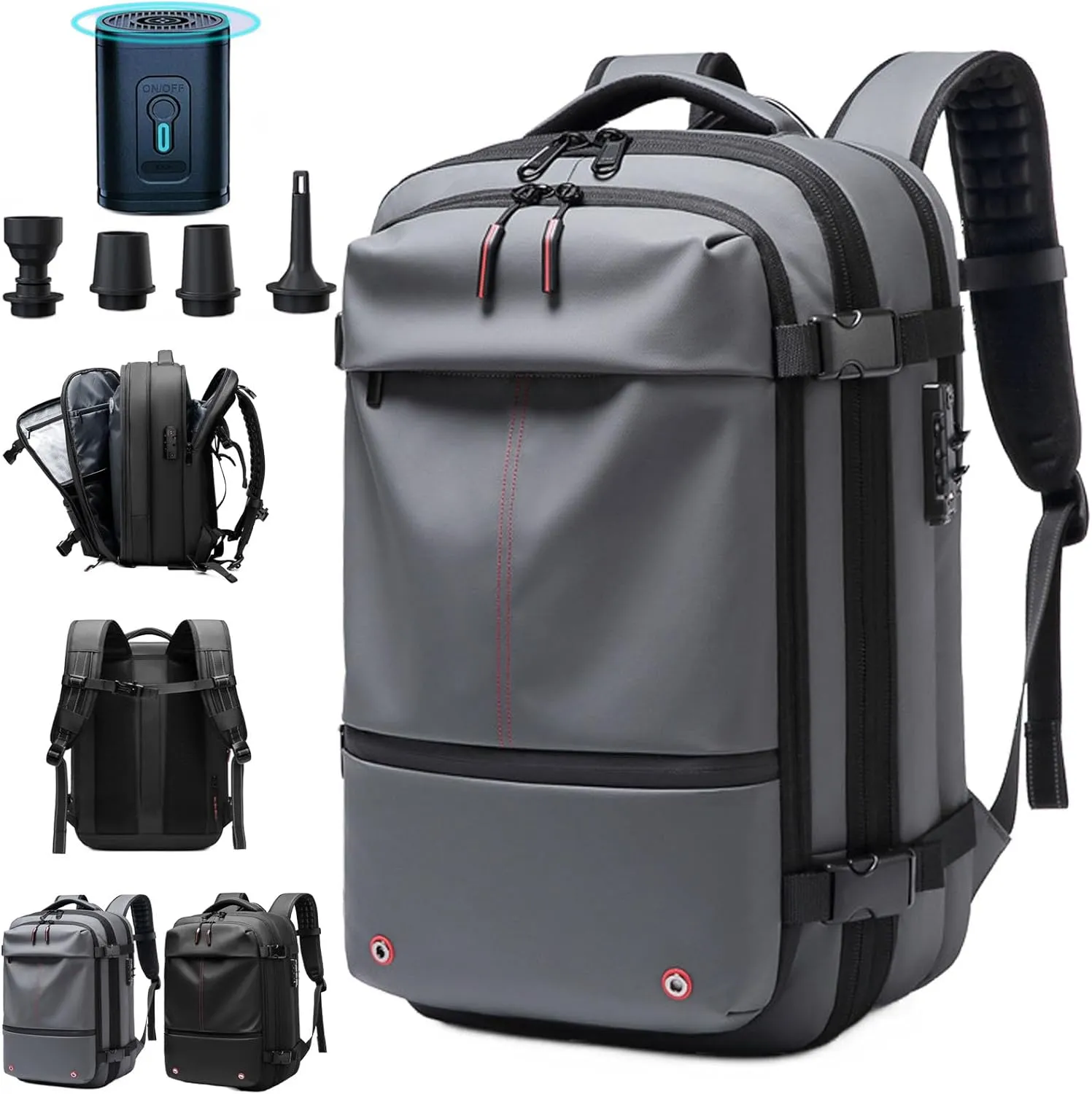 Vacpack Backpack,Vacuum Pack Backpack for Travel,Expandable Airback Vacuum Compression Backpack,Waterproof,Anti-Theft(Grey   Electric Vacuum)