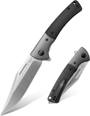 VALHALLA PTEROSAUR EDC Pocket Folding Knife, 3.9" D2 Steel Blade with Micarta Handle, Tactical Folding Knife for men, Cool Pocket Knife for Camping, Hunting, Bushcarft, Gifts for Men and women (BLACK)