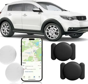 Vehicle GPS Tracker,No Subscription Car Tracker Works with Apple Find My App(iOS Only),Real-Time Monitoring Hidden Tracking Device for Car,Van,Motorbike,Caravan,Motorcycle-Black,2PCS