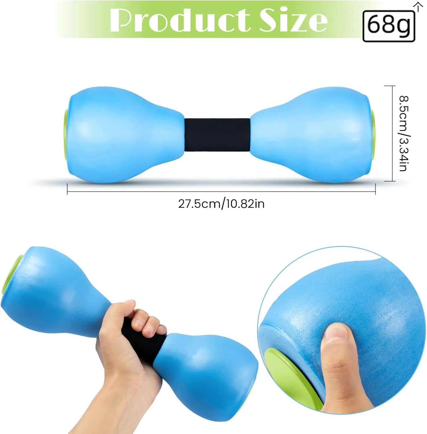 VIDELLY 2-Piece Aquatic Exercise Foam Dumbbell Set - Pool Fitness Water Aerobic Equipment for Weight Loss