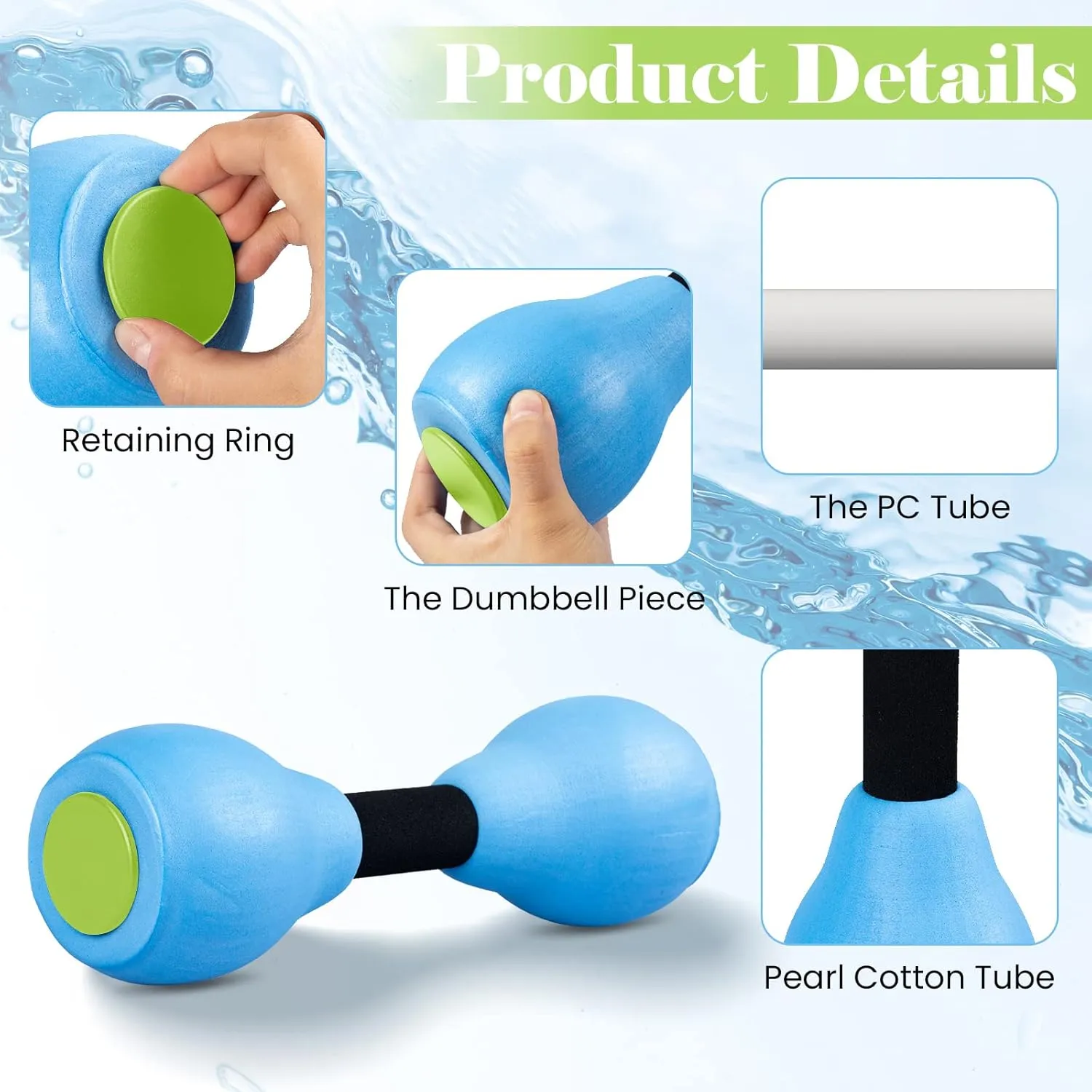 VIDELLY 2-Piece Aquatic Exercise Foam Dumbbell Set - Pool Fitness Water Aerobic Equipment for Weight Loss