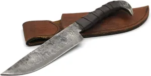 VIKING HOUSE - Odin's Raven Norse Viking-styled Knife 10.3" Hand Forged 6.5" Carbon Steel Blade, Raven's Head Hilt and Leather Sheath Unique Seax Style Hunting & Camping (AB01)
