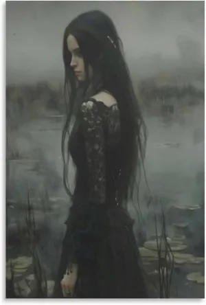 Vintage Woman Walking Into The Lake Poster Canvas Wall Art Posters For Room Aesthetic And DecorCanvas Painting Posters And Prints Wall Art for Living Room Bedroom Decor 20x30inch(50x75cm)