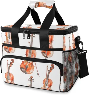 Violin White Cooler Bag Insulated Cooler Soft Sided Cooler 24 Can Portable Picnic Bag Large Leakproof Lunch Bag Box for Beach Grocery Camping Travel Car Men Women