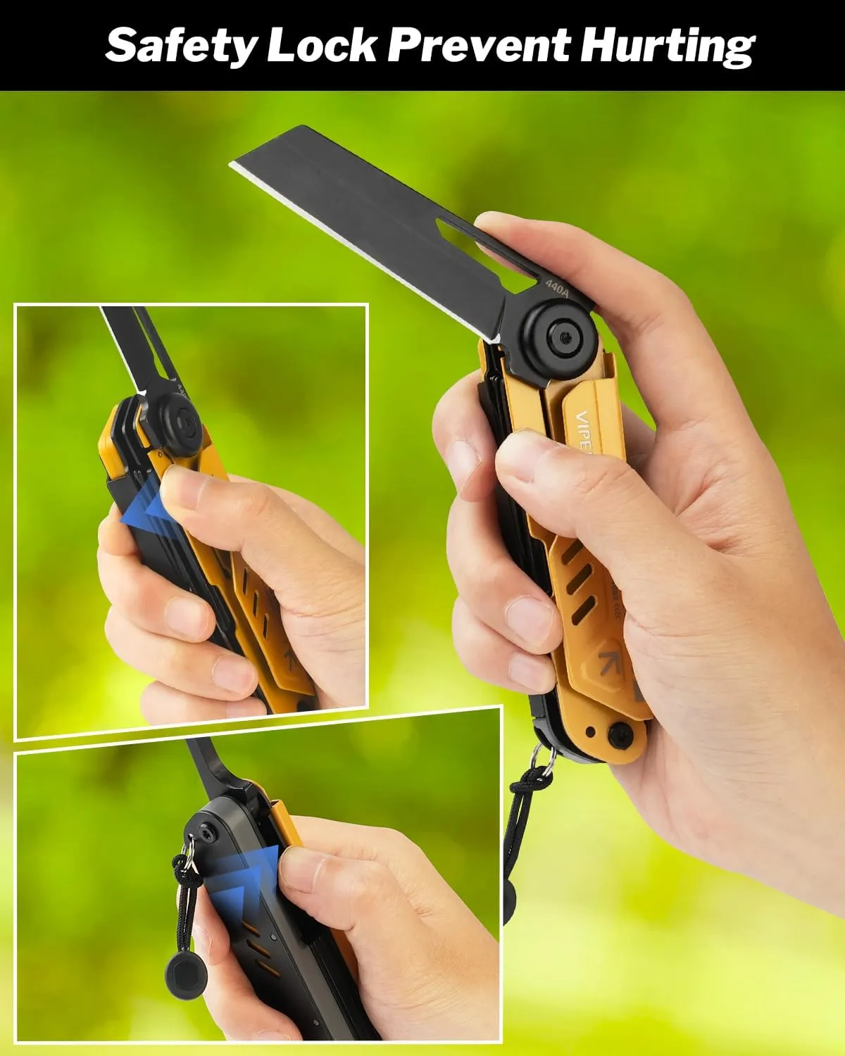 VIPERADE VAK4 Multitool Pocket Knife for Men, Multifunctional 21-in-1 Multitool Pocket Knife with Pouch, Outdoor Camping Survival and Everyday Use (K4-Yellow)