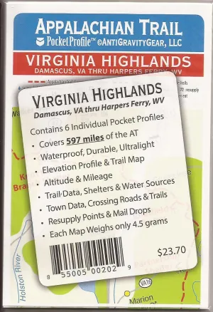 Virginia Highlands Appalachian Trail Pocket Profile Map -Damascus, VA - Harpers Ferry, WV