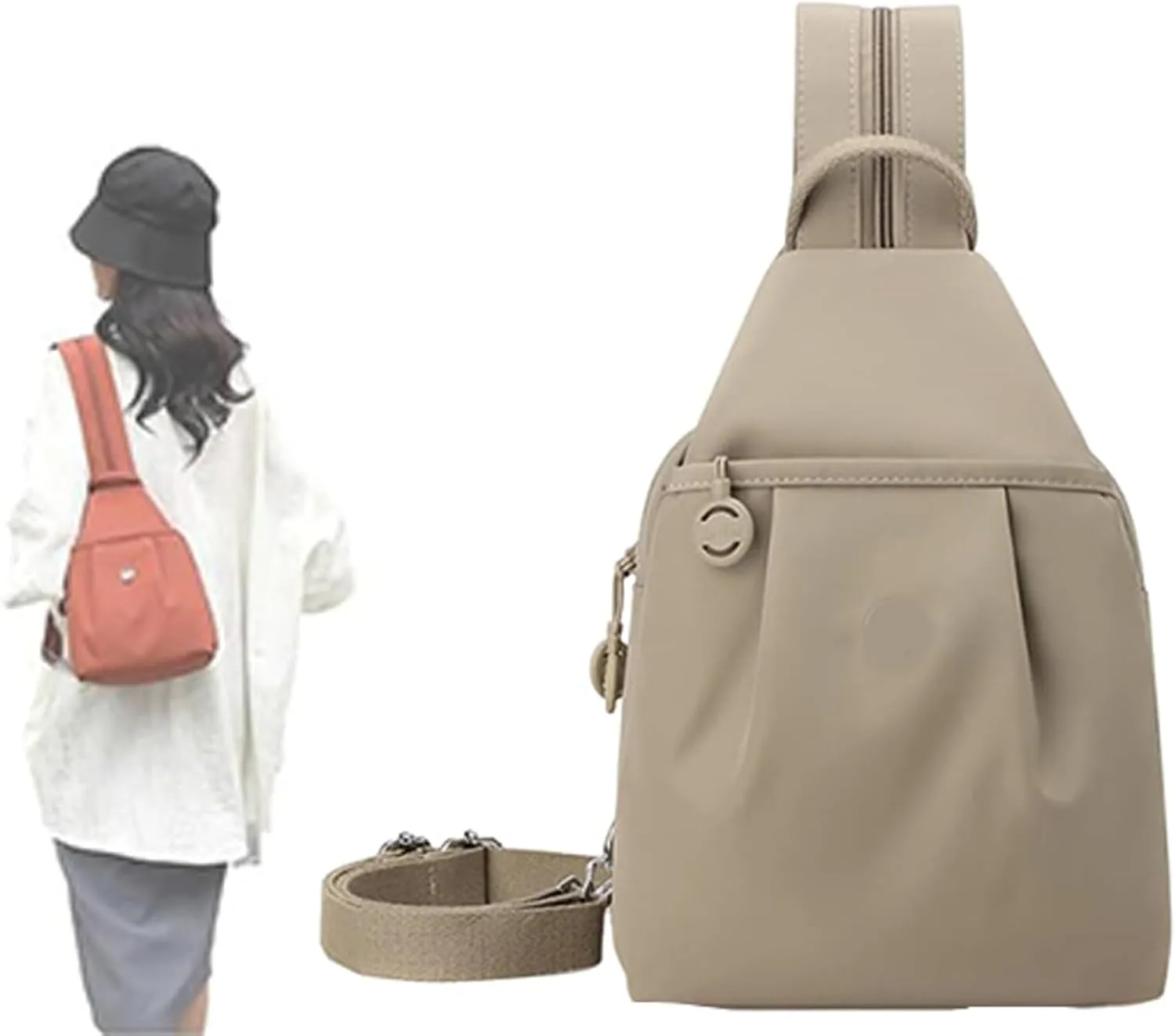 Vovtva 2025 Backpack Chest Bags, Votvo Street Lite Chic Versatile Travel Bag, Double Zipper Large Capacity, Waterproof(Khaki)