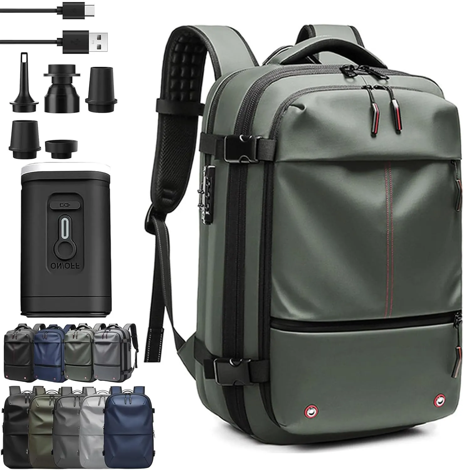 Voyagevac Backpack - 60L Large-Capacity Travel Backpacks Expandable with Compression, Vacpack Backpack with Vacuum (A Green (With Pump))