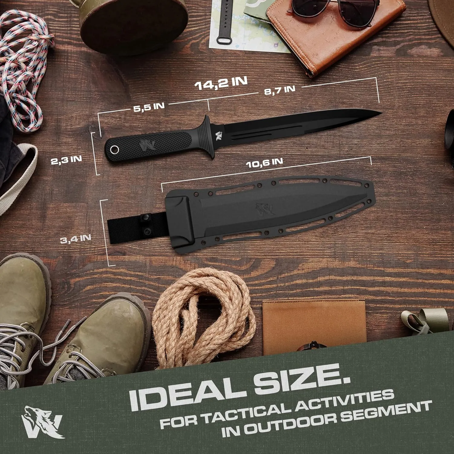 W-Catcher Fixed Blade Knife with Sheath - Large Hunting-Knife made of D2 steel - Big Fixed Blade Knives with Non-Slip TPE Handle - Full Tang Survivalknife for Outdoor Activities