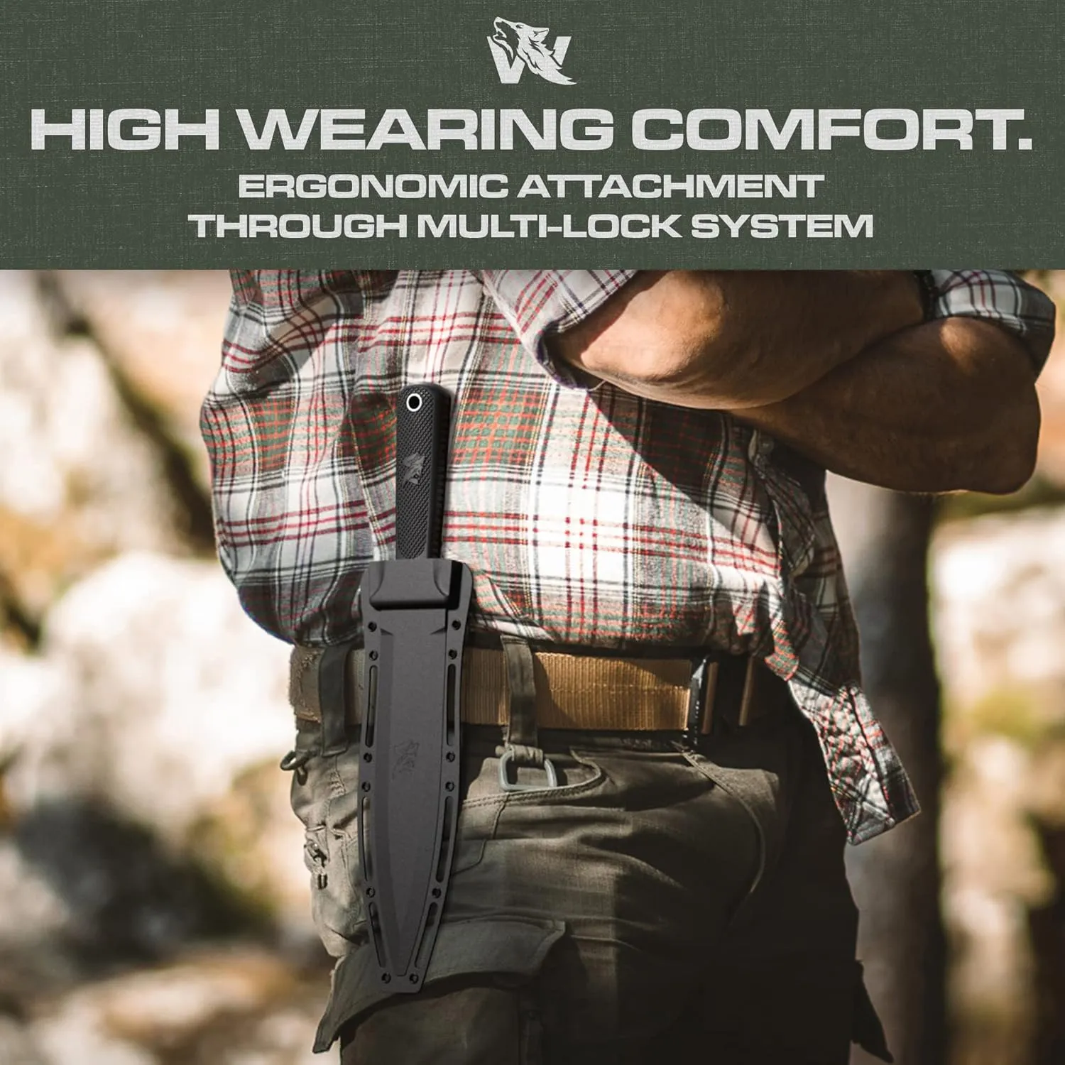 W-Catcher Fixed Blade Knife with Sheath - Large Hunting-Knife made of D2 steel - Big Fixed Blade Knives with Non-Slip TPE Handle - Full Tang Survivalknife for Outdoor Activities