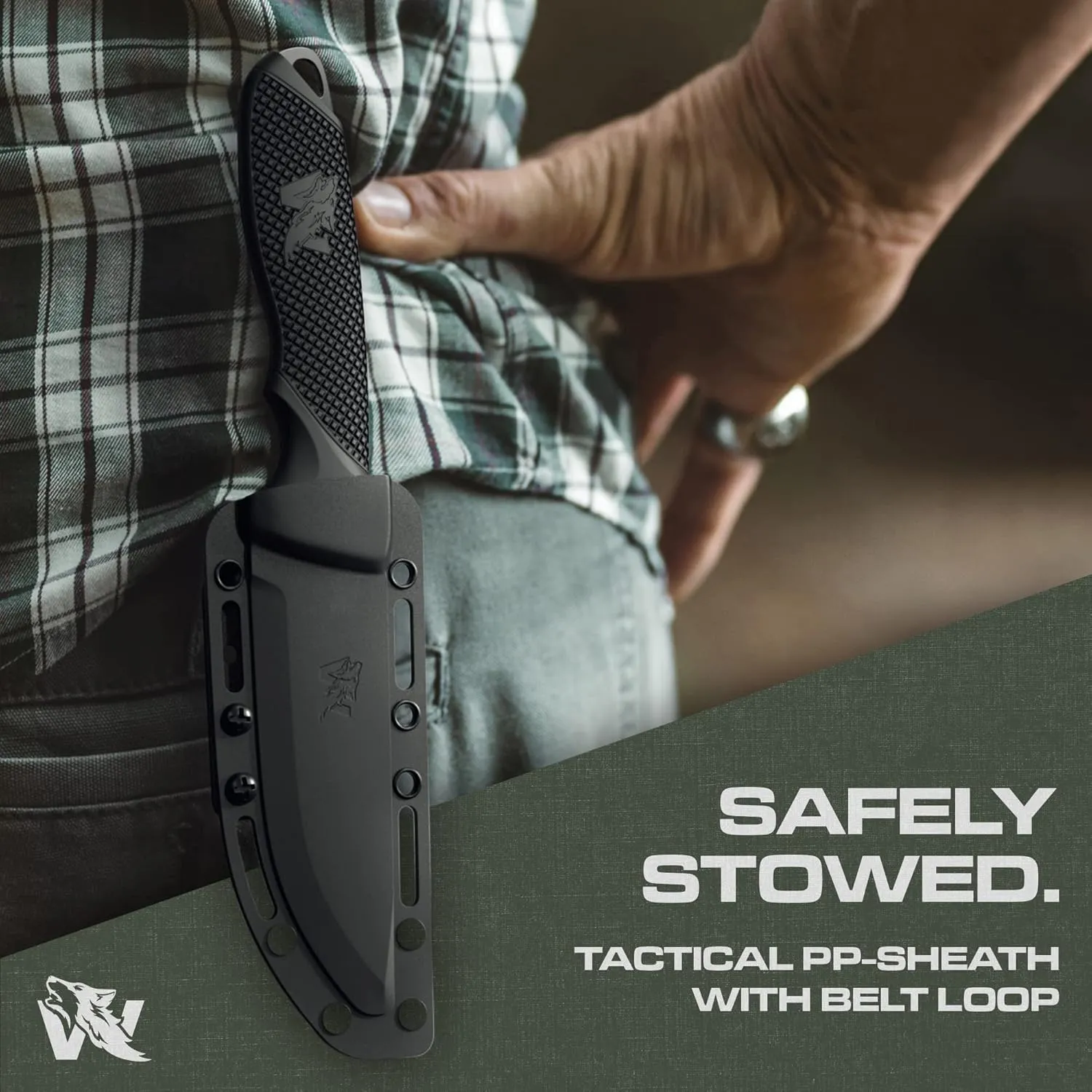 W-FLAT Full Tang Survival Knife - D2 Steel Fixed Blade - Bushcraft, Camping, EDC & Hunting Knife - TPE Handle with Sheath