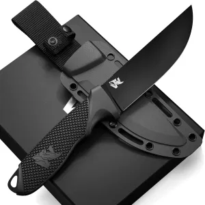 W-FLAT Full Tang Survival Knife - D2 Steel Fixed Blade - Bushcraft, Camping, EDC & Hunting Knife - TPE Handle with Sheath