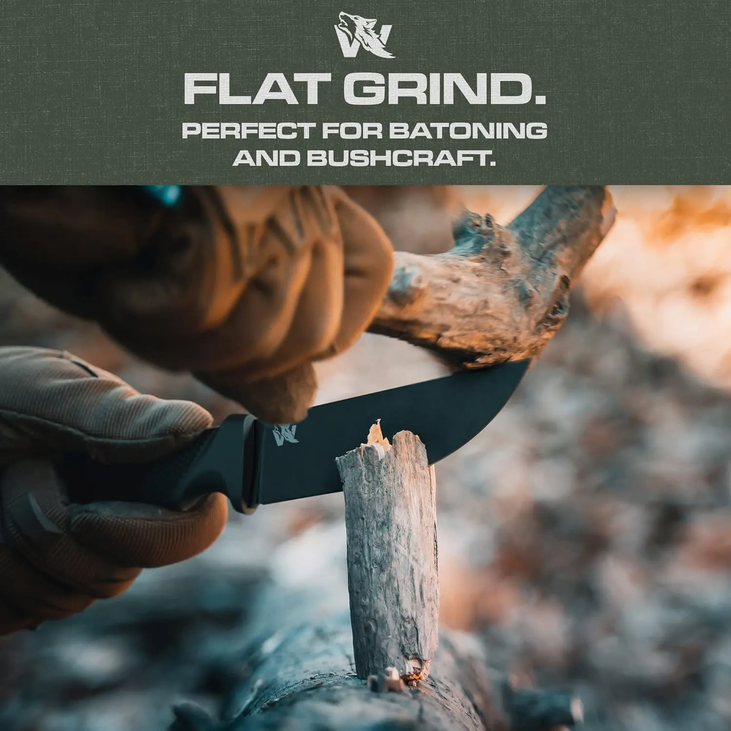 W-FLAT Full Tang Survival Knife - D2 Steel Fixed Blade - Bushcraft, Camping, EDC & Hunting Knife - TPE Handle with Sheath