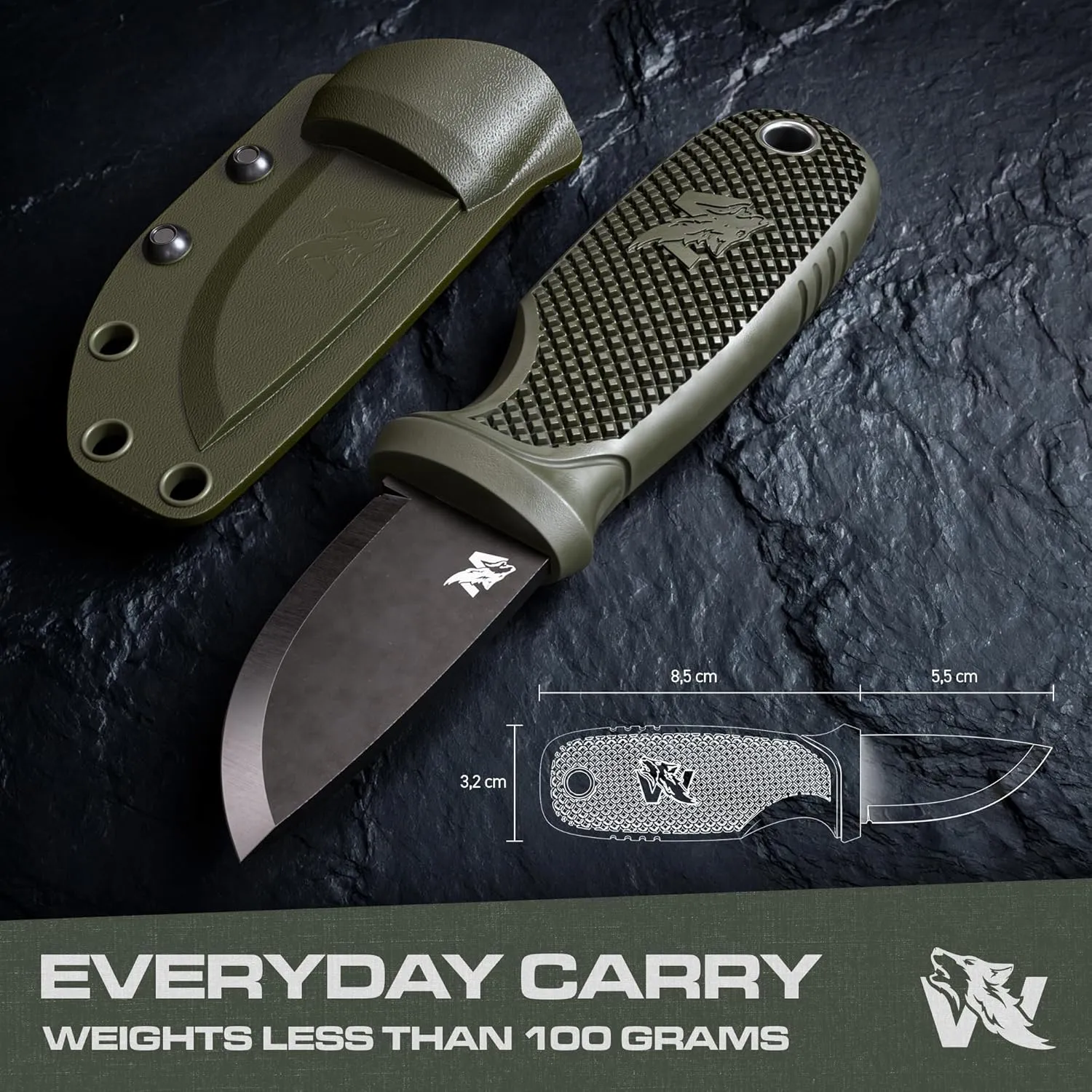 W-MINI 2 - EDC Neck Knife with Sheath and Necklace - Small EDC Fixed Blade Knife Necklace and Belt Clip - Pocket Fixed Blade Knives - Full Tang Neck Knife with Sheath Tactical   Fire Starter