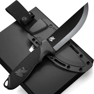 W-SCANDI Full Tang Survival Knife with Sheath - Stylish Tactical Fixed Blade - Made of D2 Steel - Bushcraft and Camping Knife Survival - Perfect EDC Hunting Knife with TPE Handle
