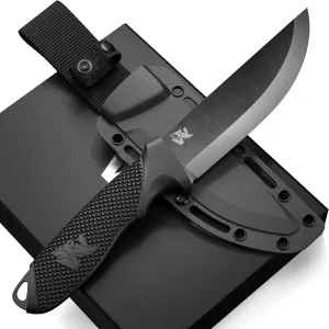 W-SCANDI Full Tang Survival Knife with Sheath - Stylish Tactical Fixed Blade - Made of D2 Steel - Bushcraft and Camping Knife Survival - Perfect EDC Hunting Knife with TPE Handle