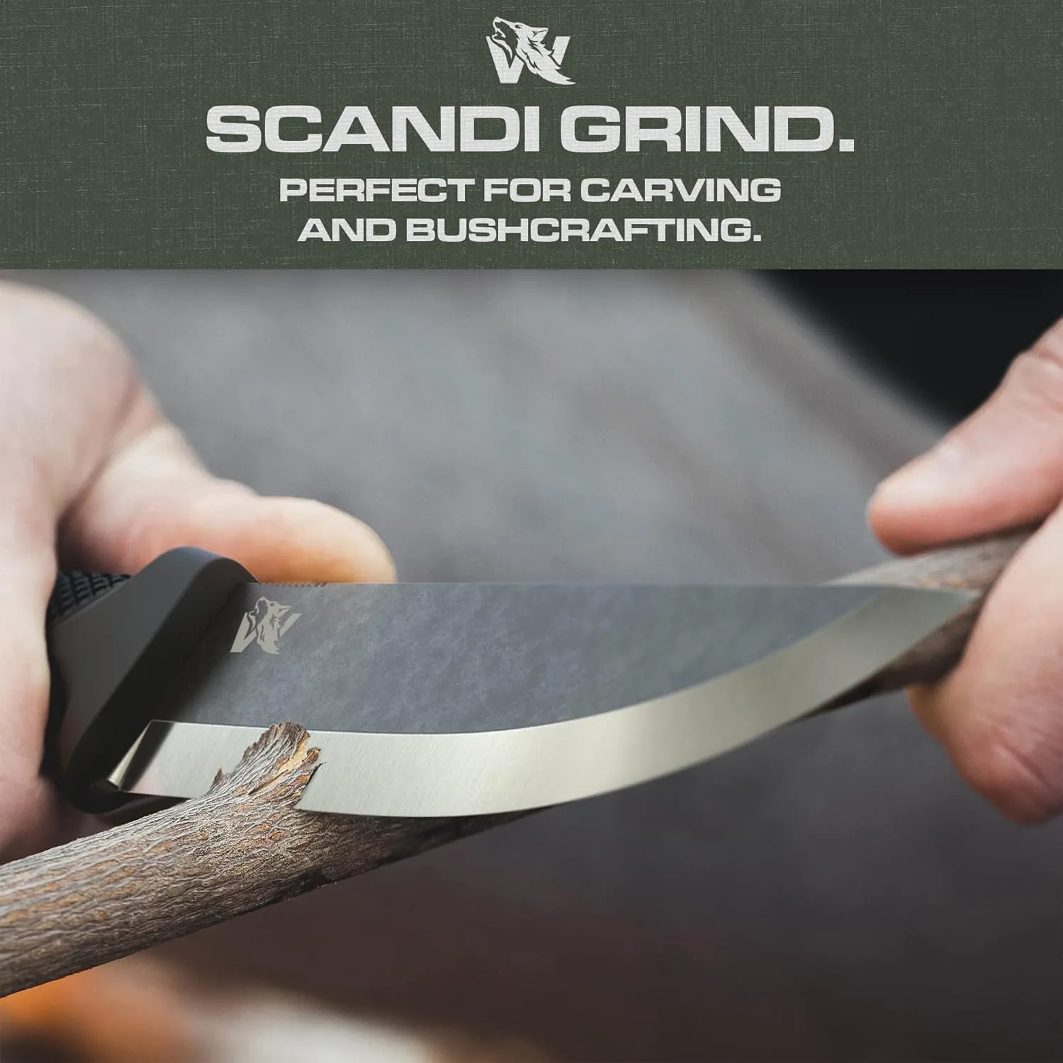 W-SCANDI Full Tang Survival Knife with Sheath - Stylish Tactical Fixed Blade - Made of D2 Steel - Bushcraft and Camping Knife Survival - Perfect EDC Hunting Knife with TPE Handle