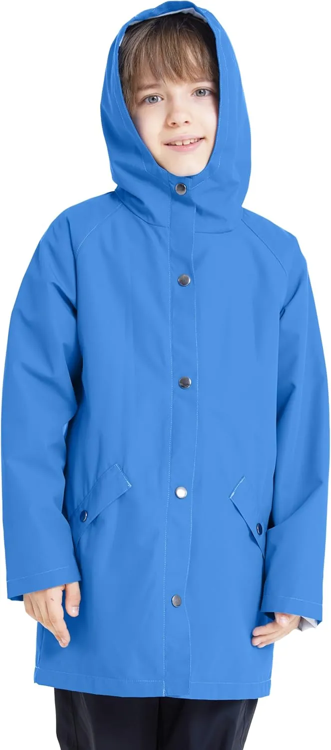 wantdo Boys & Girls Waterproof Rain Jacket Lightweight Rain Coat Hooded Windbreaker
